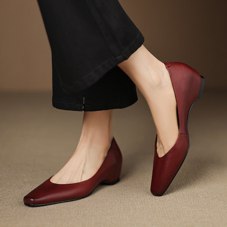 Women's Elegant Wedge Low Spring Square Toe Low-cut Men's Shoes