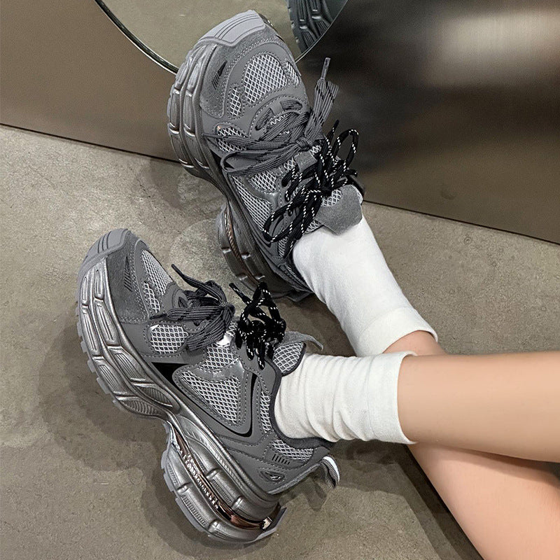 Women's Bottom Dad Autumn Double Shoelaces Distressed Sneakers