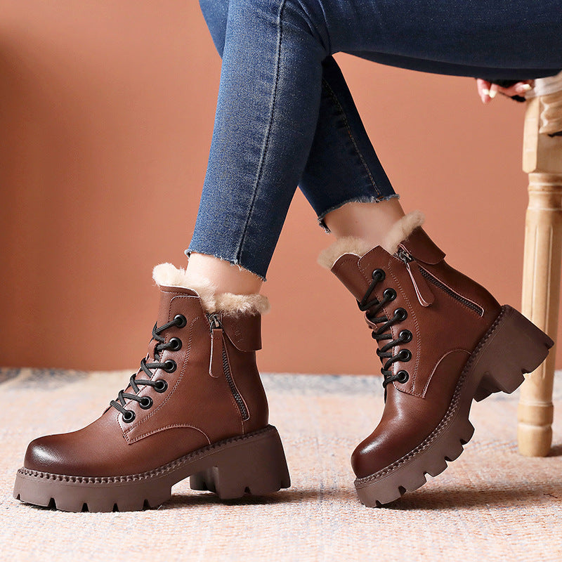 Women's Height Increasing Small Martin Chunky Retro Boots