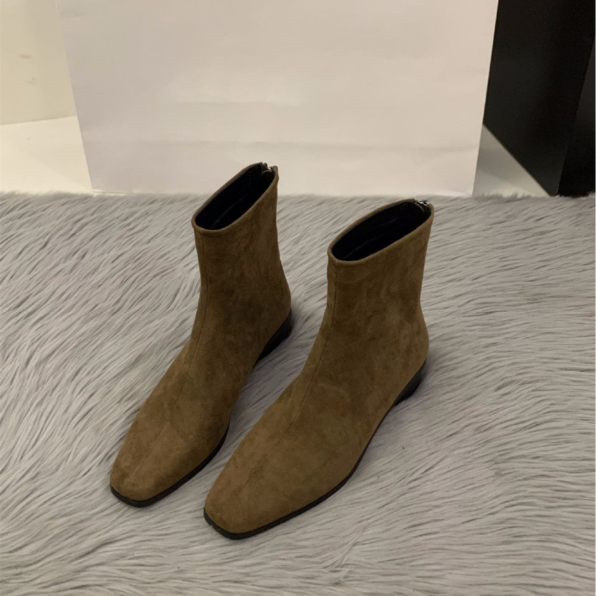Women's Slimming Square Toe Suede Thick Ankle Thin Women's Leather Boots