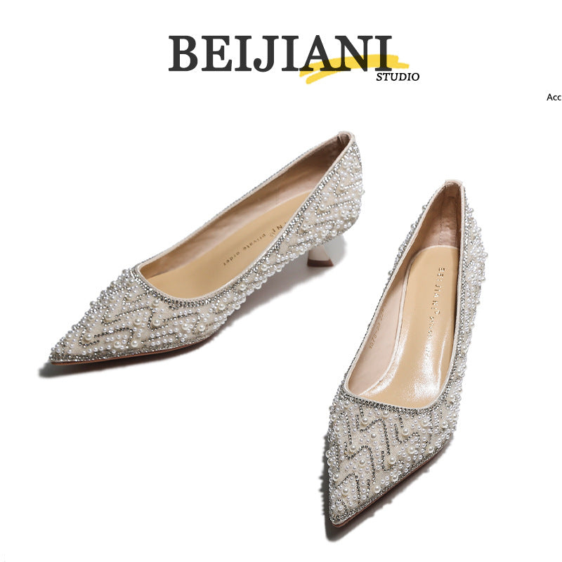Pearl High Wedding Sense Bridesmaid Bride Women's Fashion Shoes