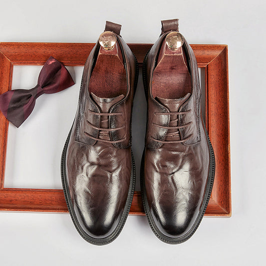 Men's Full Grain Cowhide Business British Soft Leather Shoes