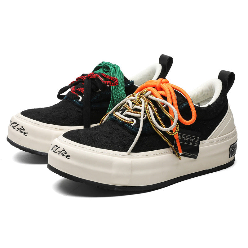 Men's Fringed Burr Black White Handmade Couple Sneakers