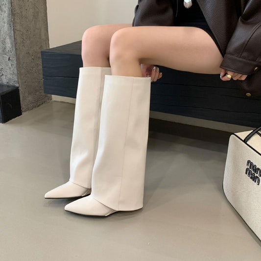 Women's Pointed Toe High Riding Wedge Pants Below Women's Leather Boots