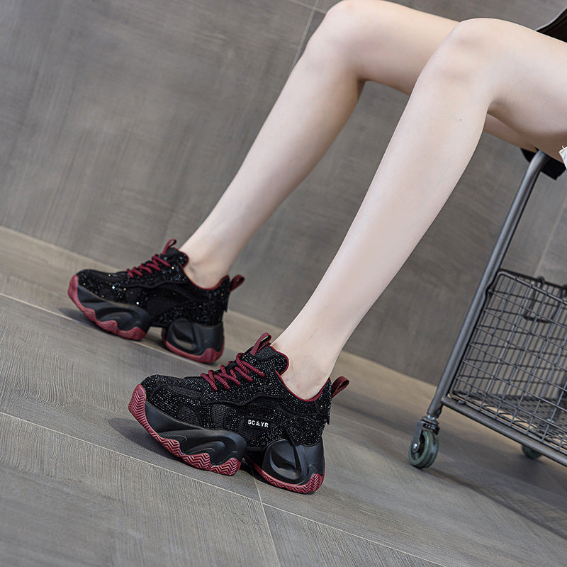 Women's Starry Rhinestone Platform Heightened Daddy Autumn Fashion Women's Casual Shoes