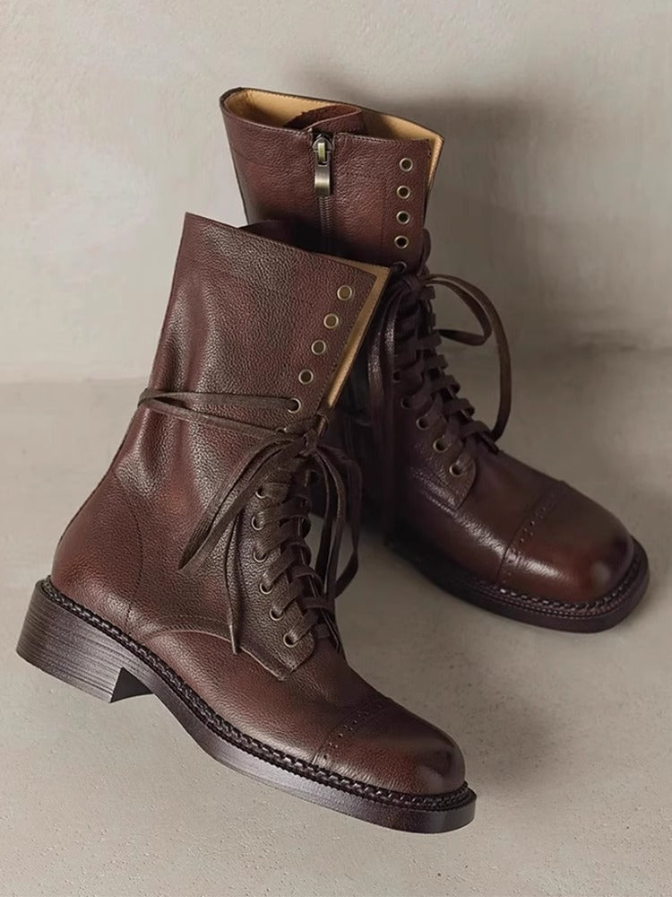 Women's Retro Distressed Martin For Plus Size Motorcycle Boots