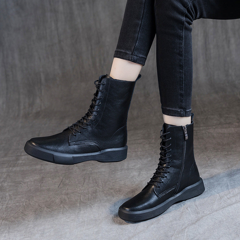 Women's Martin Plus Size British Style Fleece-lined Flat Bottom Retro Boots