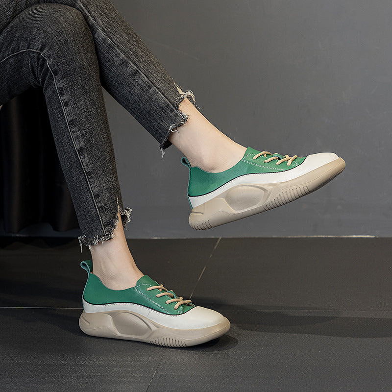 Women's White Spring Platform Height Increasing Board Casual Shoes