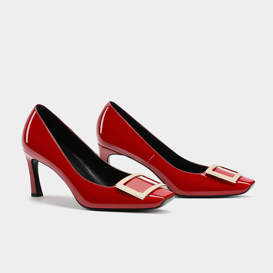Square Buckle High Female Toe Business Temperament Stiletto Shallow Women's Casual Shoes