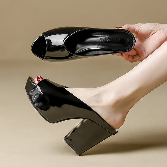 Women's French Retro Open Toe Chunky Shallow Platform Sandals