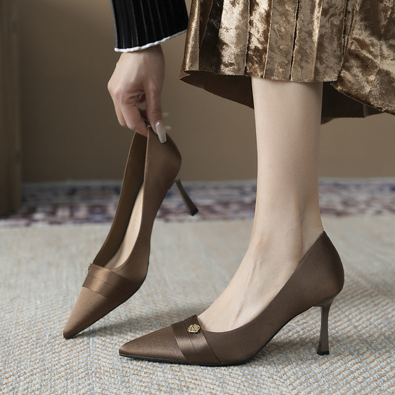 Women's Elegant Satin High Pointed Toe Stiletto Wedding Bridesmaid Banquet Women's Fashion Shoes