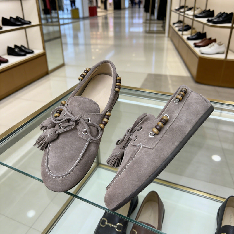 Women's Vintage Genuine Tassel Flat Bottom Slip-on Loafers