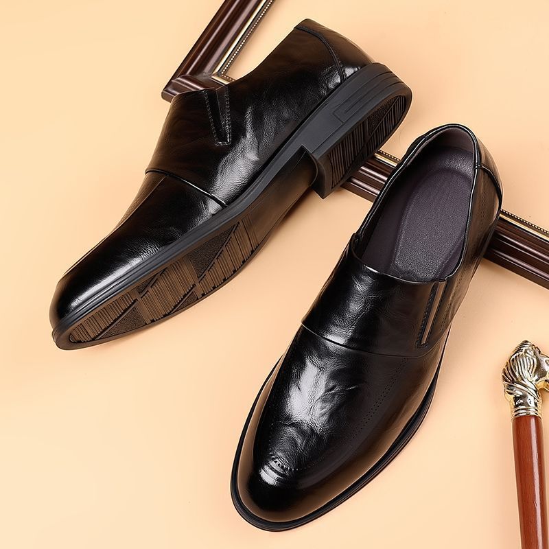 Men's Winter Fleece-lined Formal Business Pointed Genuine Pedal British Men's Casual Leather Shoes