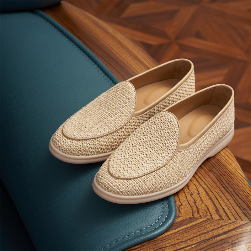 Men's Breathable Woven Low-cut Flat Pumps Soft Bottom Comfortable Loafers/doug Shoes