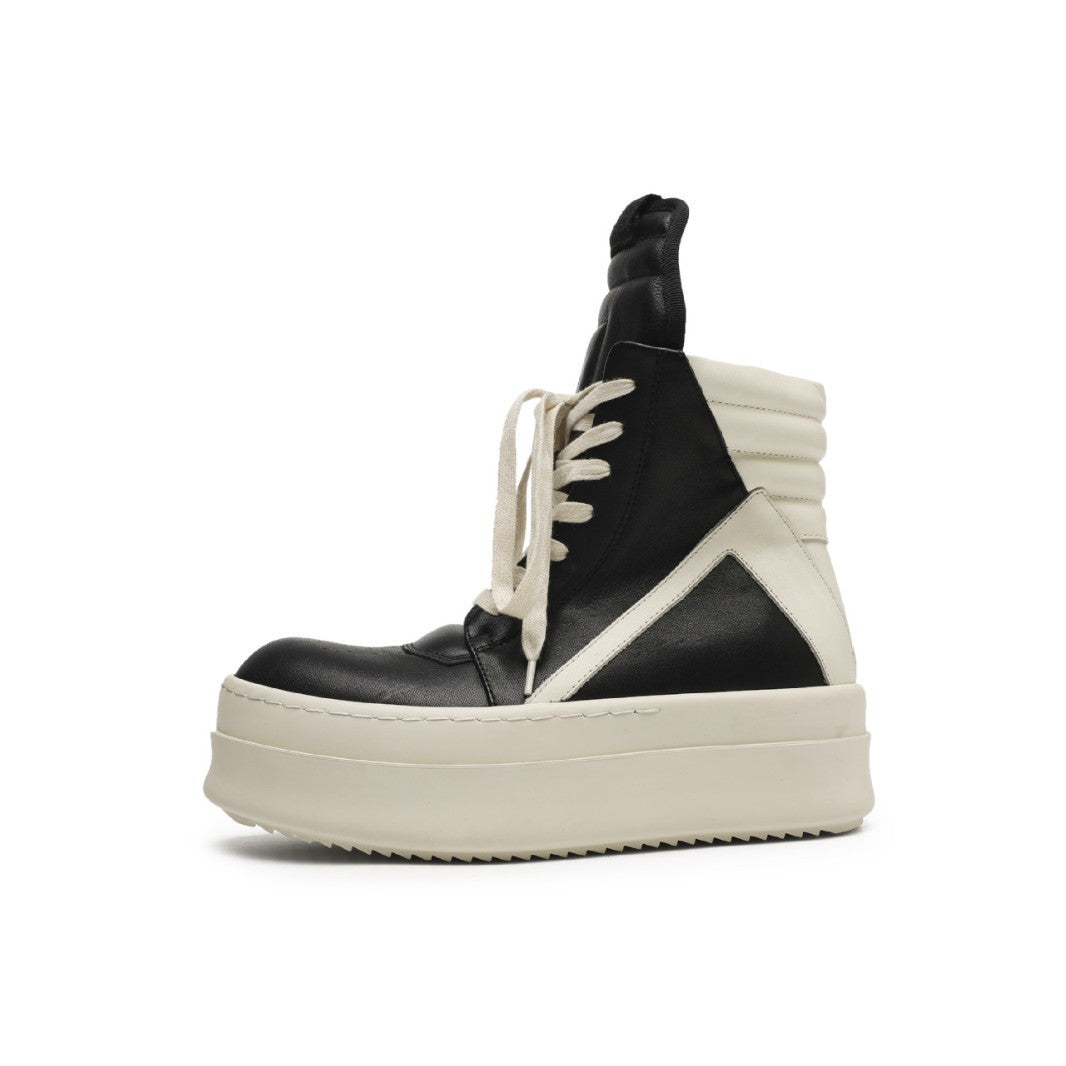 Men's Triangle Platform Black White Fashion Genuine Dark Boots