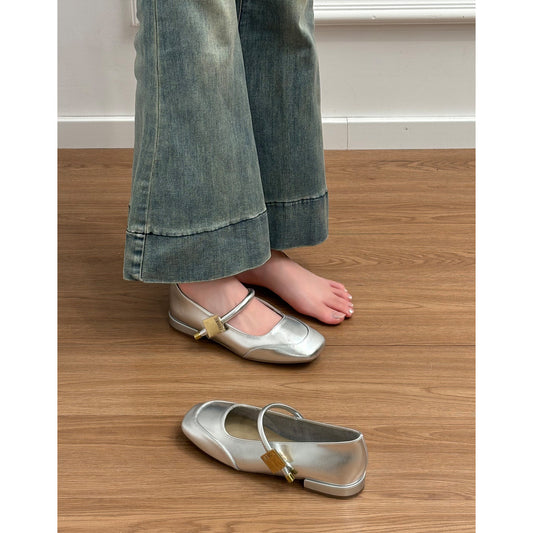 Women's Sheepskin Red Mary Jane French Vintage Low-cut Women's Shoes