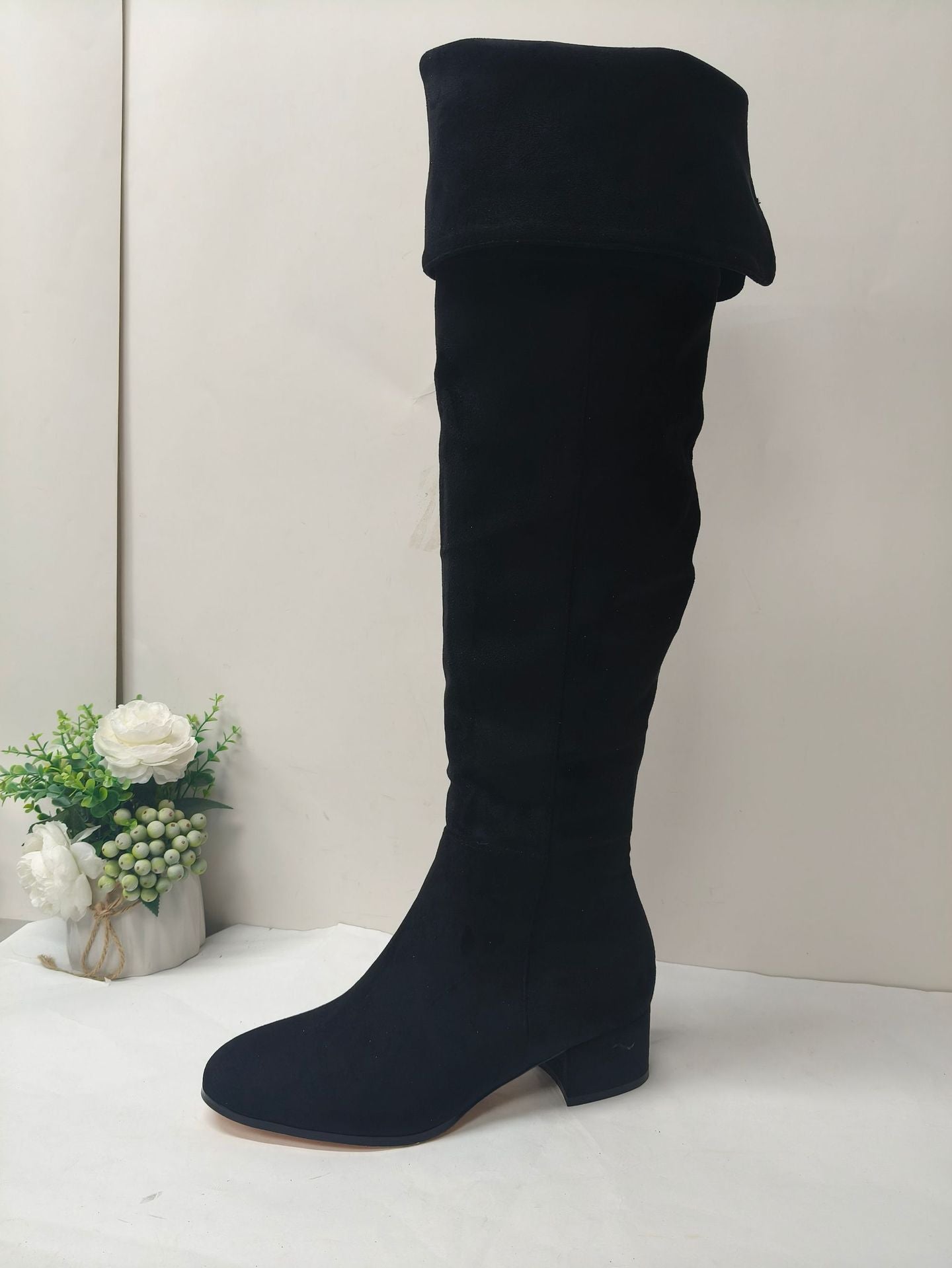 Women's Fashion Round Toe Mid Chunky High Plus Heels