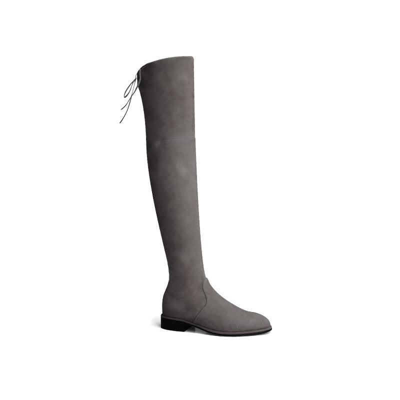 Women's Fleece-lined Tall Knight Chunky Stretch Over Women's Leather Boots