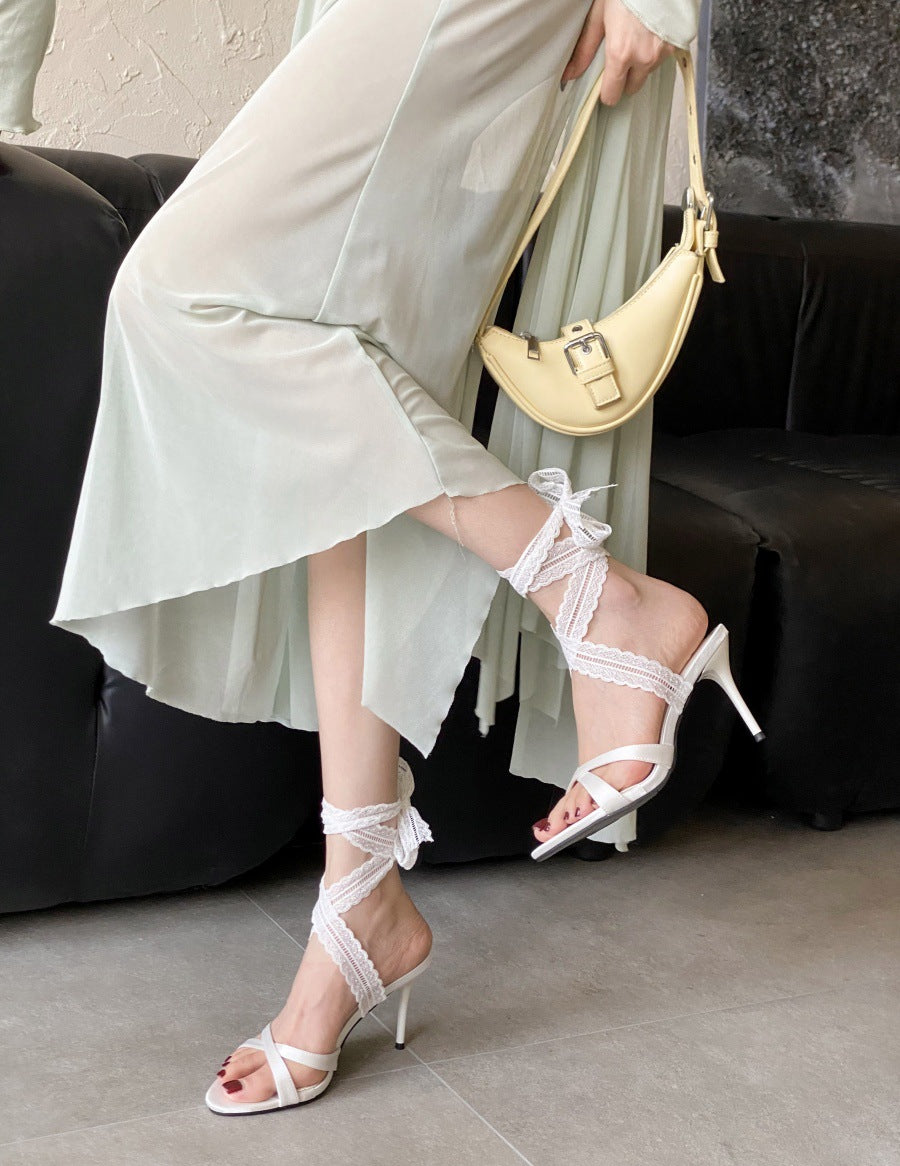 Women's Transparent Summer Stiletto Rhinestone Open Patent High Heeled Sandals