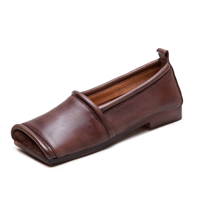 Women's Square Toe Flat Bottom Retro Niche Loafers