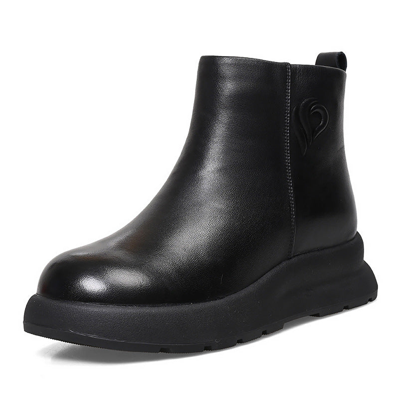 Bottom Fleece-lined Warm First Layer Cowhide Boots