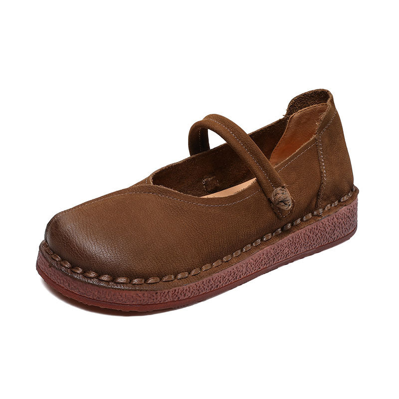 Women's Ethnic Style Top Layer Cowhide Handmade Shallow Mouth Soft Soled Casual Shoes