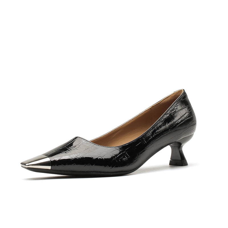 Women's Kitten Metal French Square Toe Patent Women's Fashion Shoes