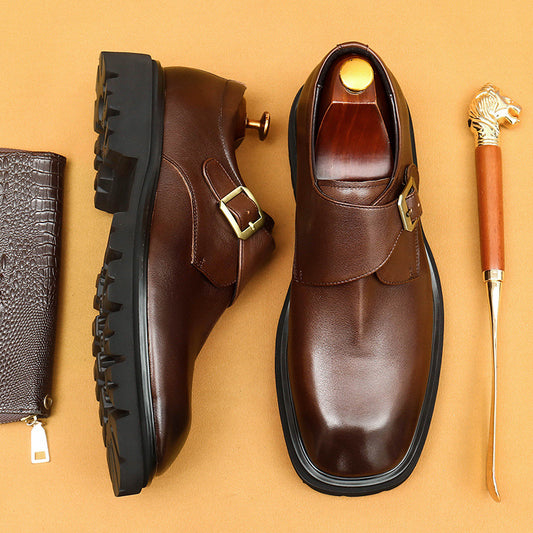 Men's Business British Retro Platform Buckle Monk Leather Shoes