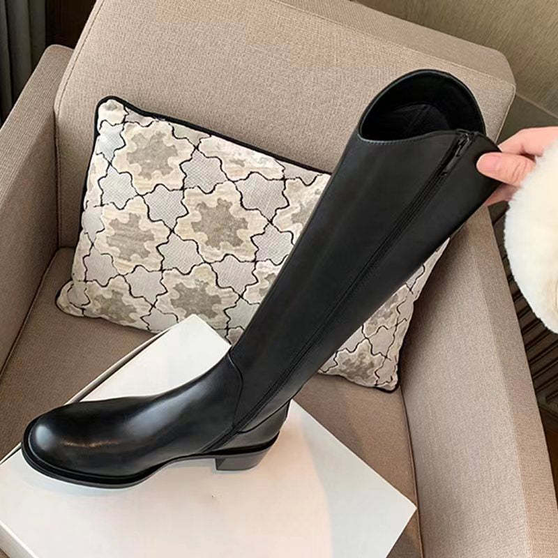 Women's V Cut Thick Bottom Fleece-lined Side Zipper Boots