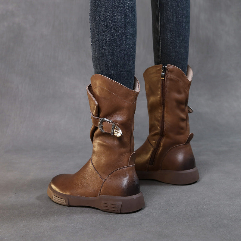 Women's Flat Riding Retro V Cut Side Zipper Slimming Boots