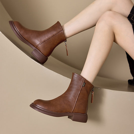 Women's Korean Back Zipper Thin Female Retro Casual Shoes