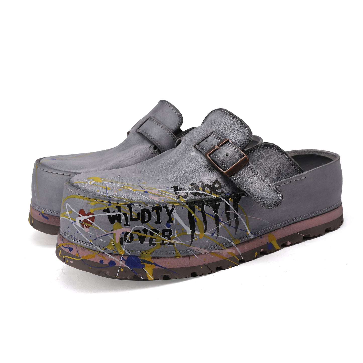 Women's Cowhide Platform Retro Fashion Round Head Slippers