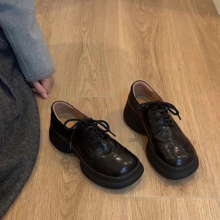 Women's Versatile Small Comfortable Not Tired Feet Chunky Leather Shoes