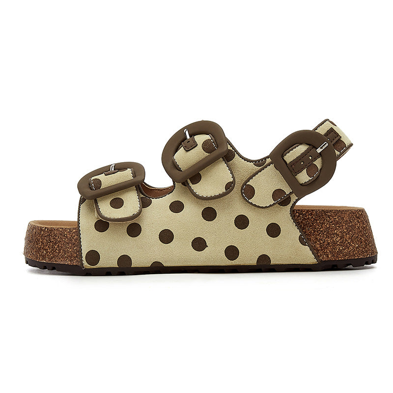 Women's Color Round Toe Buckle Thick Bottom Breathable Polka Dot Beach Men's Shoes
