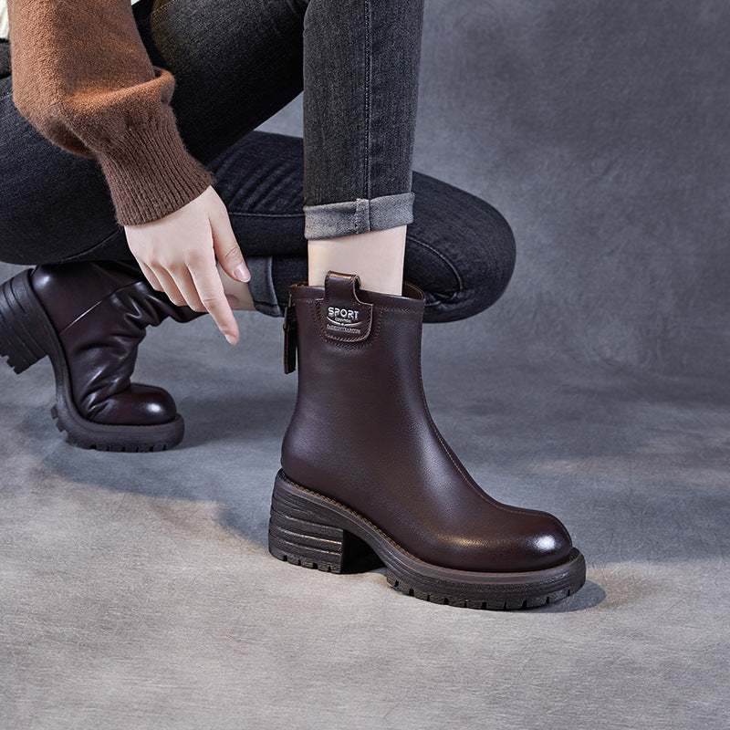 Women's High Fashion Round Toe Back Zip Short Boots