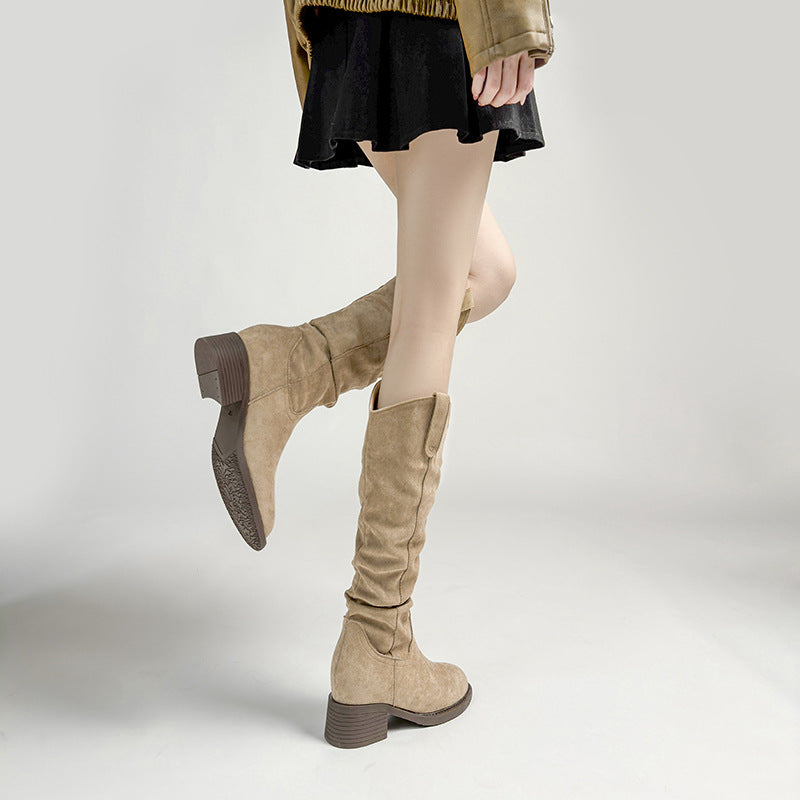 Pile Style Round Toe Slimming V Cut Heels
