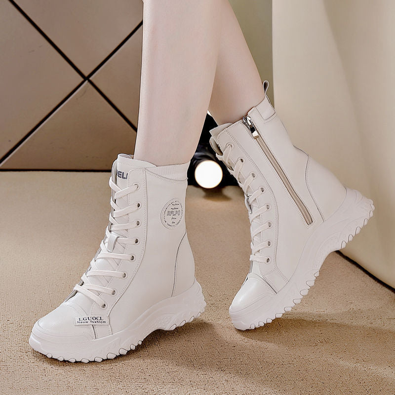 Women's Booties Fleece-lined Cotton Small Man Height Increasing Insole Women's Leather Boots
