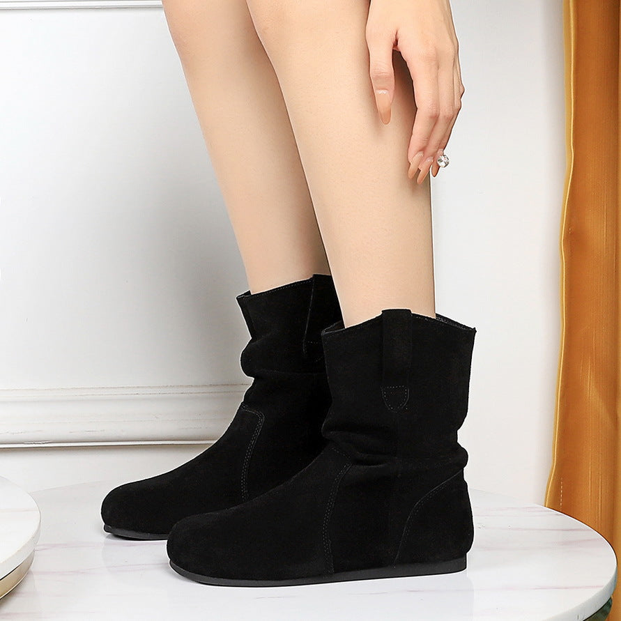 Women's Retro Ankle Matte Round Toe Short Boots