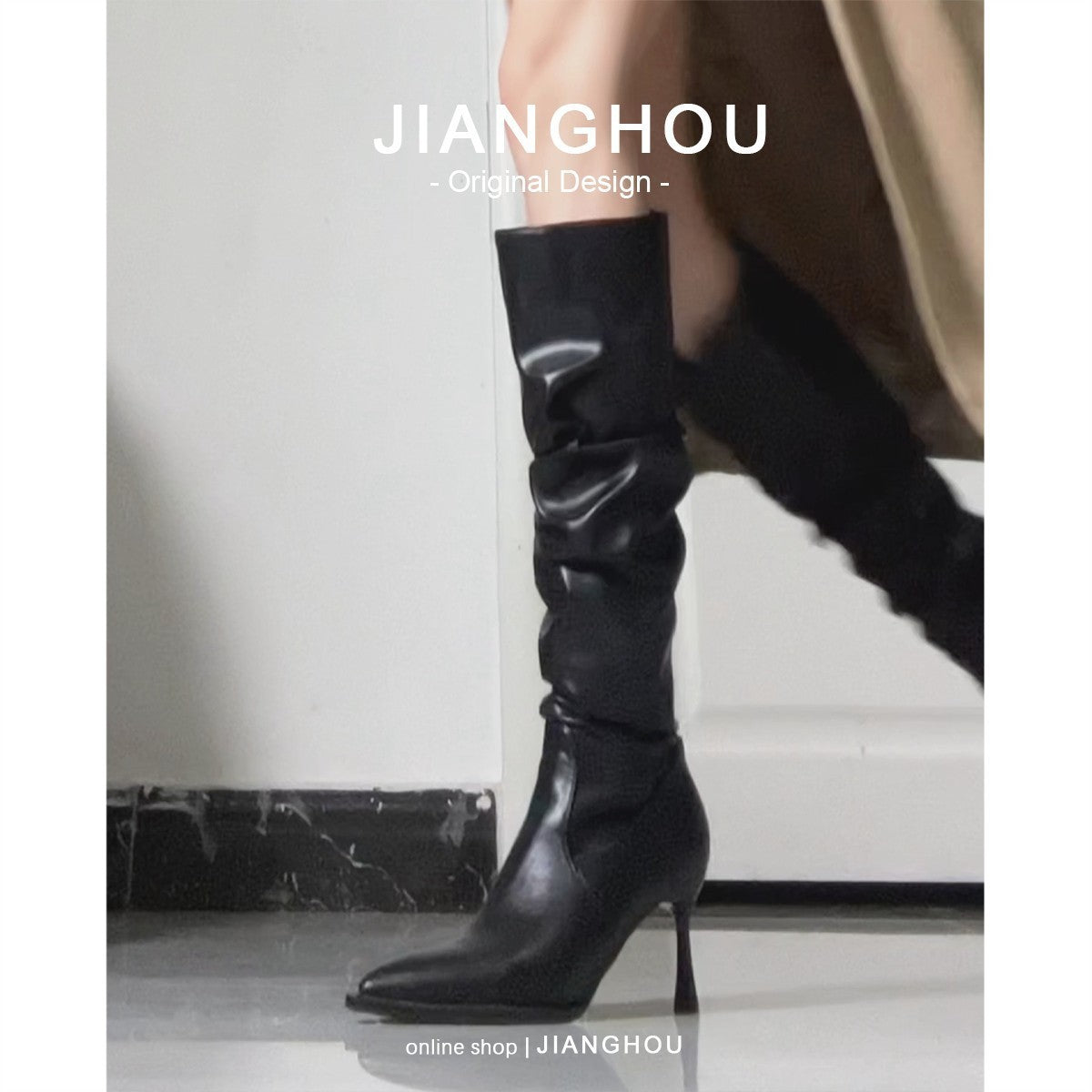 Women's Pointed Toe Wellingtons Pile Style Tube Boots