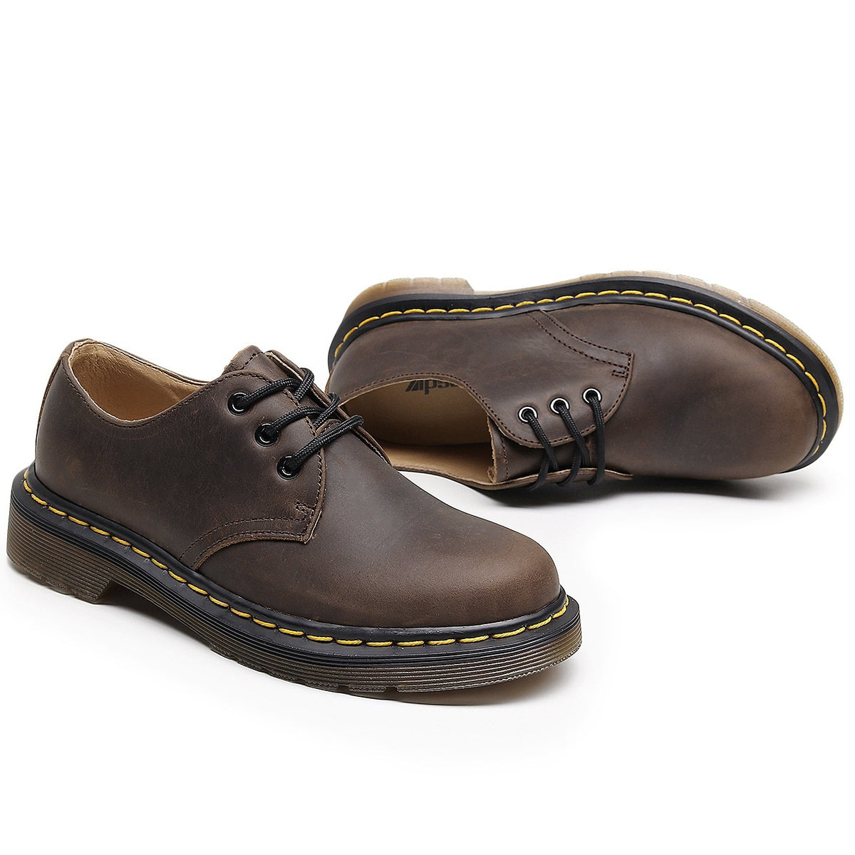 Women's & Men's First Layer Low Top Crazy Horse Brown Plus Size Short Leather Shoes