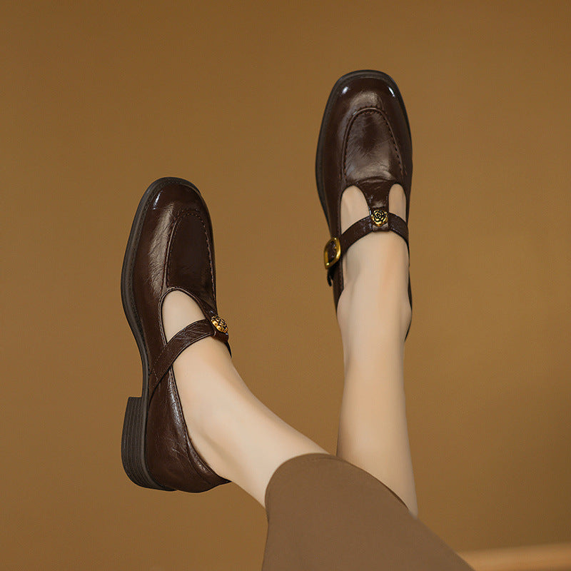 Women's Large Size Spring Chunky Pumps Camellia Buckle Men's Shoes