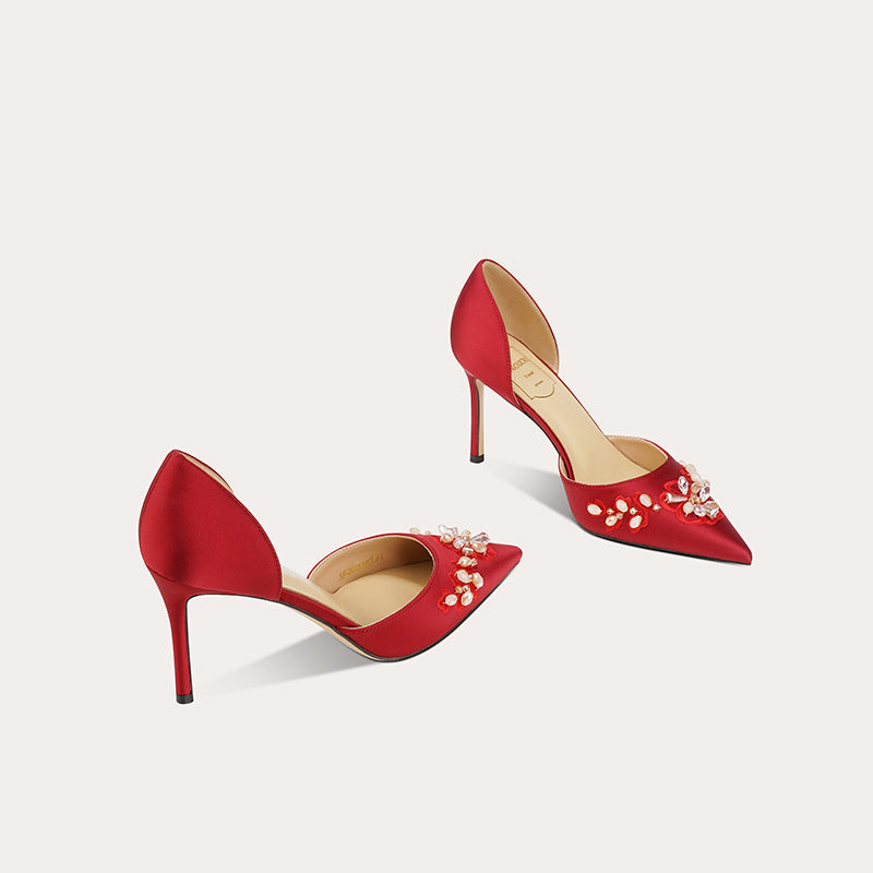 Women's Flower Rhinestone Wedding Temperament Banquet High Heels