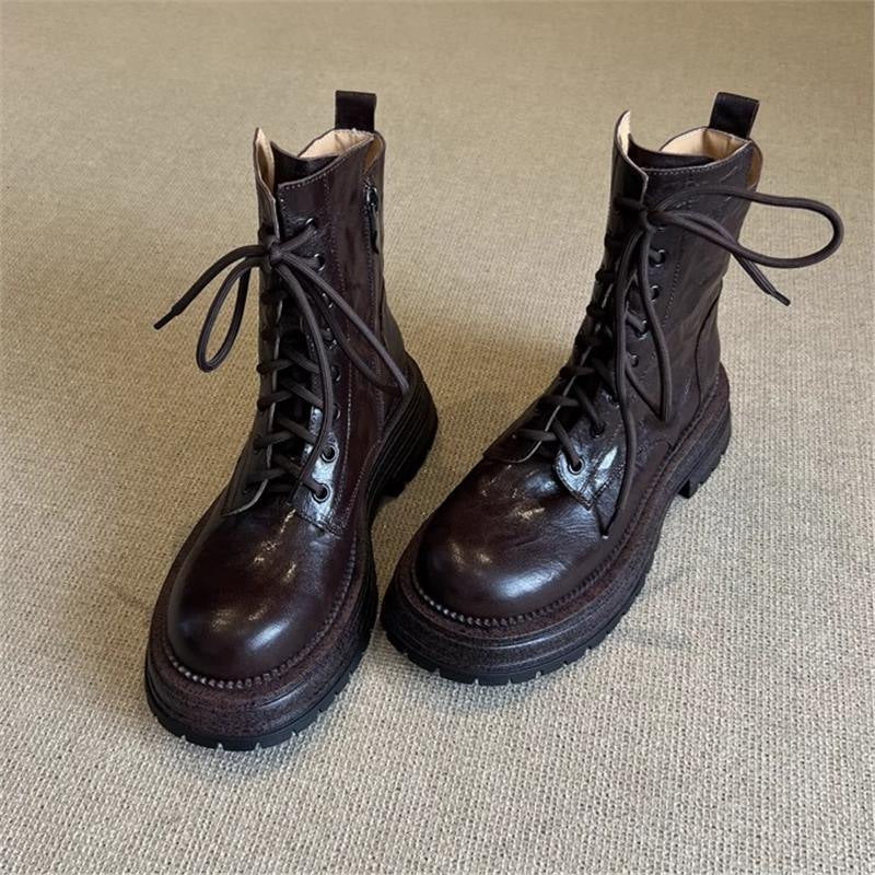 Women's Heavy Super Easy To Wear Soft Platform Ankle British Women's Leather Boots