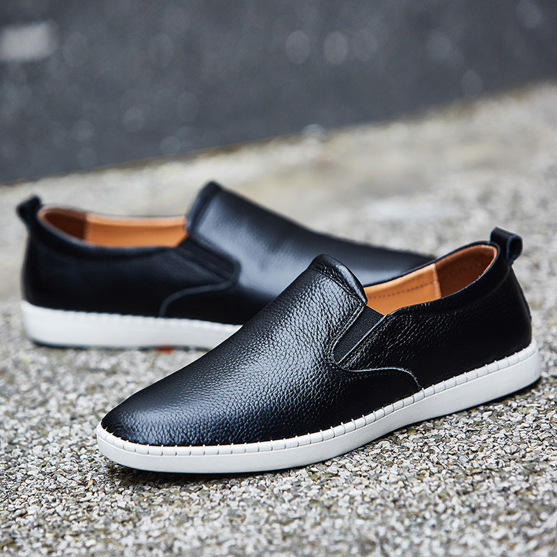 Men's Plus Size Slip On Cowhide Flat Casual Shoes