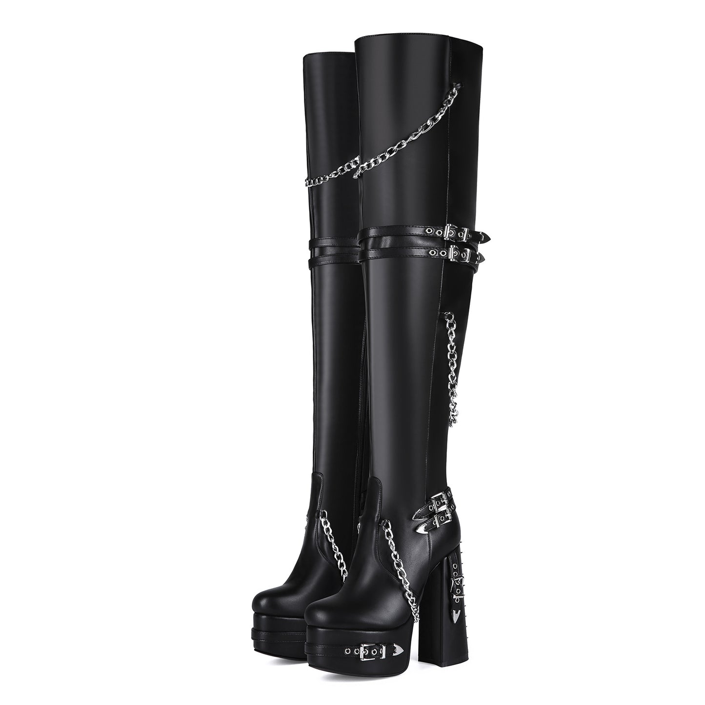 Women's Punk Goth Thick Bottom Chunky High Plus Women's Leather Boots