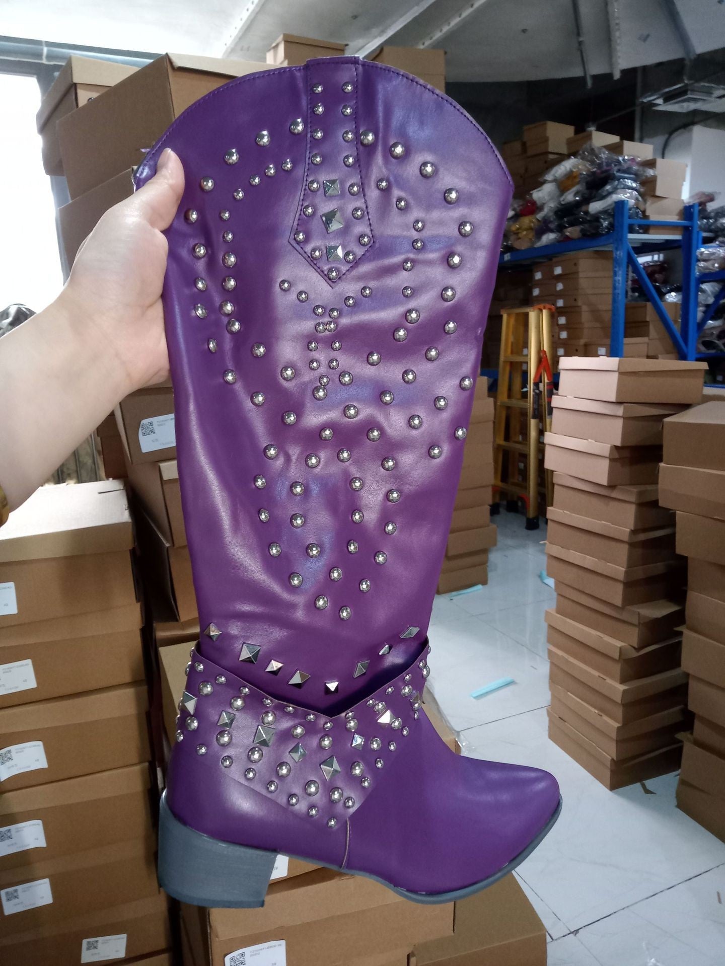 Women's Rivet Thick Mid Plus Size High Women's Leather Boots