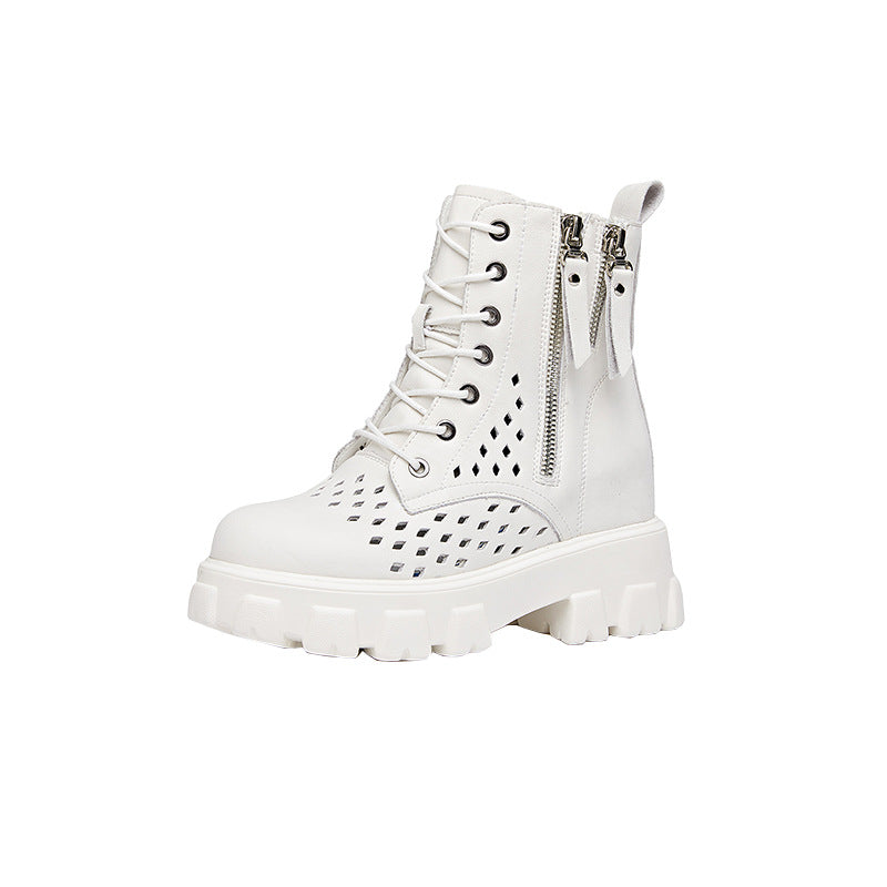 Women's Festival Authentic Hollow Out Martin Platform Height Increasing Insole Double-sided Women's Leather Boots