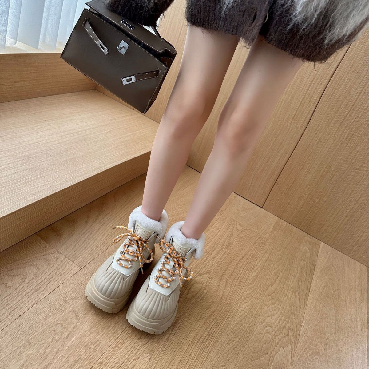 Women's Genuine Warm Thick Bottom Elevator Wild Lamb Snow Boots