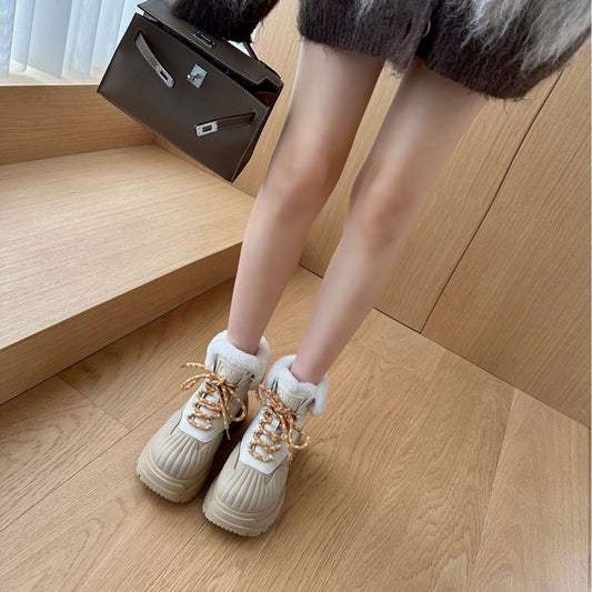 Women's Genuine Warm Thick Bottom Elevator Wild Lamb Snow Boots