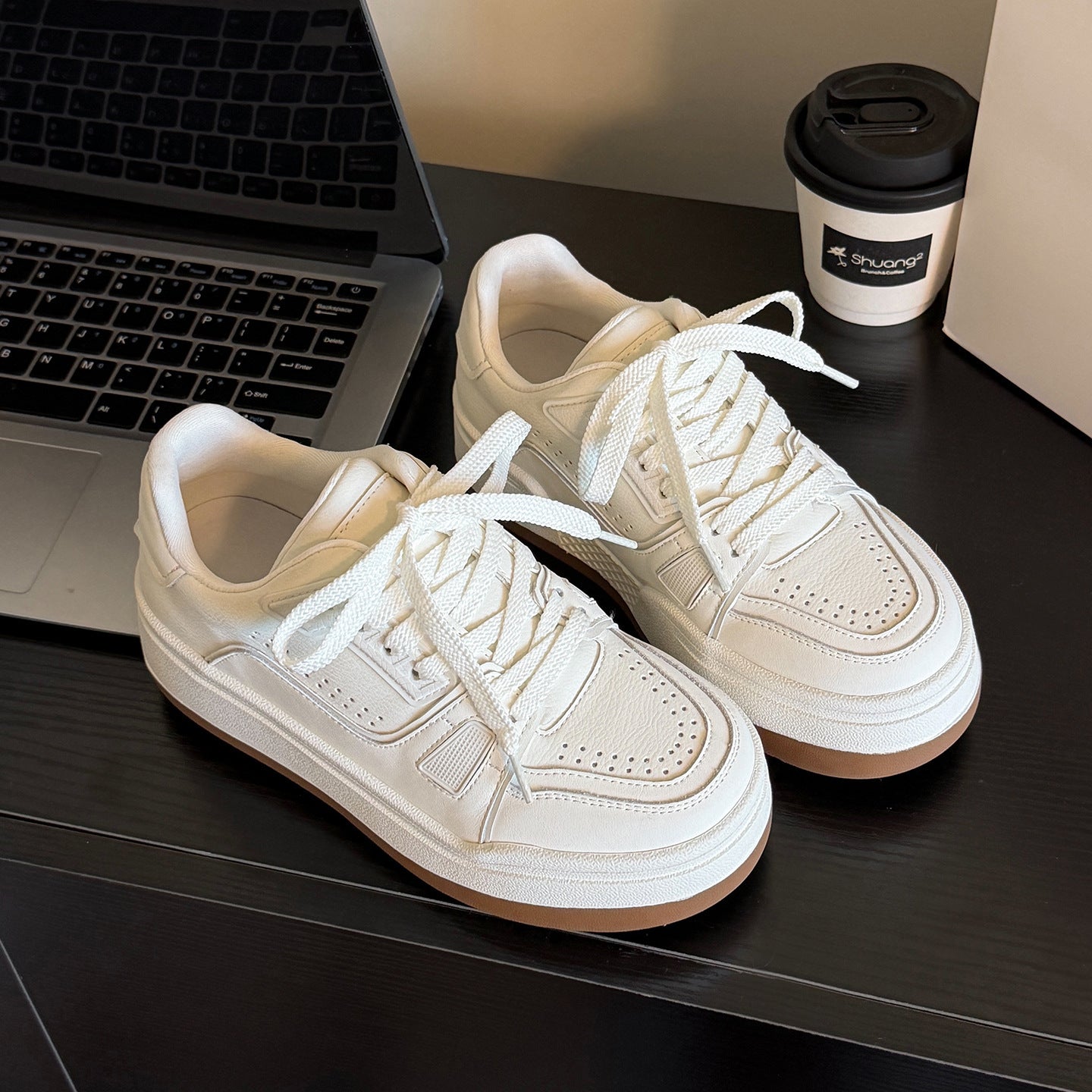 Women's Bread White Spring Versatile Breathable Comfortable Increased Genuine Women's Casual Shoes